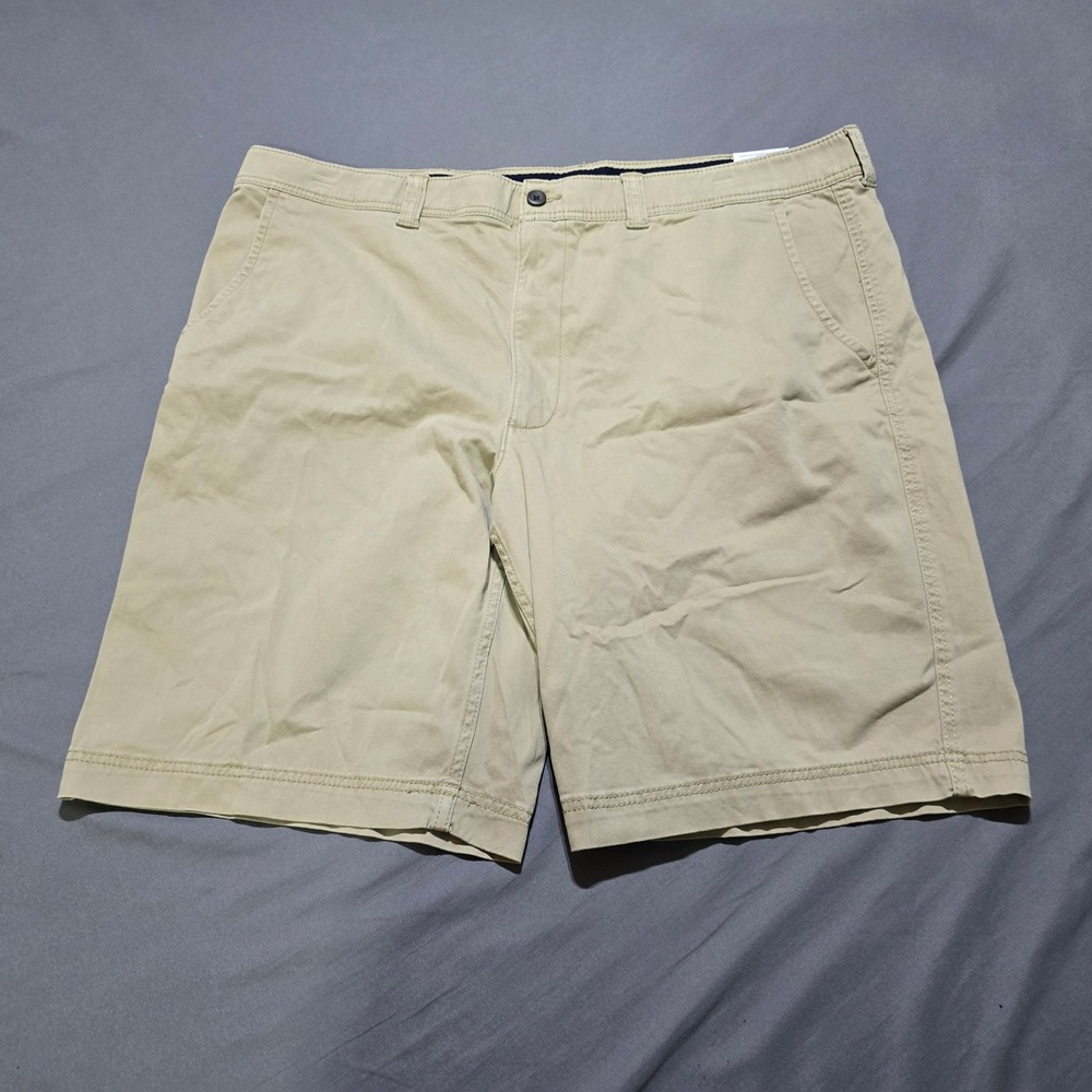 St. John's Bay Chino Shorts Mens 44 Tall Khaki Flat Front Stretch Cotton